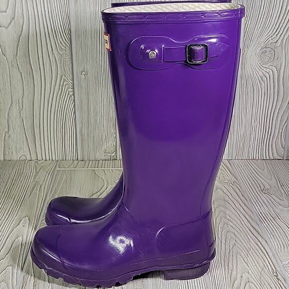 Hunter Original Purple Tall Gloss Rain Boots Girls 5G - Picture 5 of 14